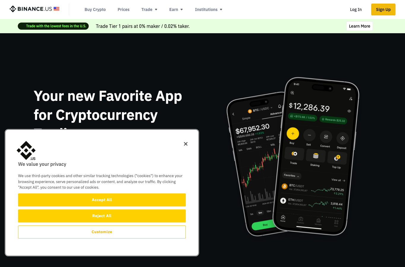 Binance.US 下载页面用于美国用户分流