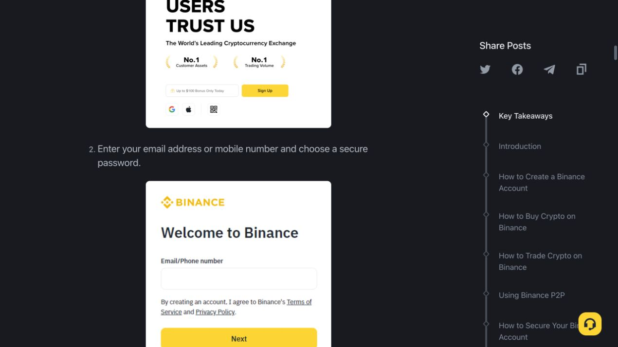 Binance 新手指南页面