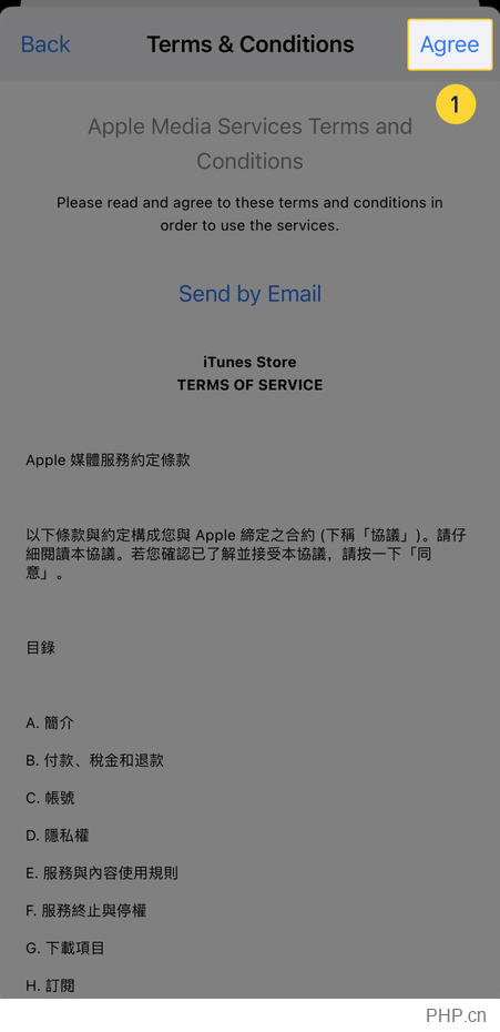 App Store 条款确认页面