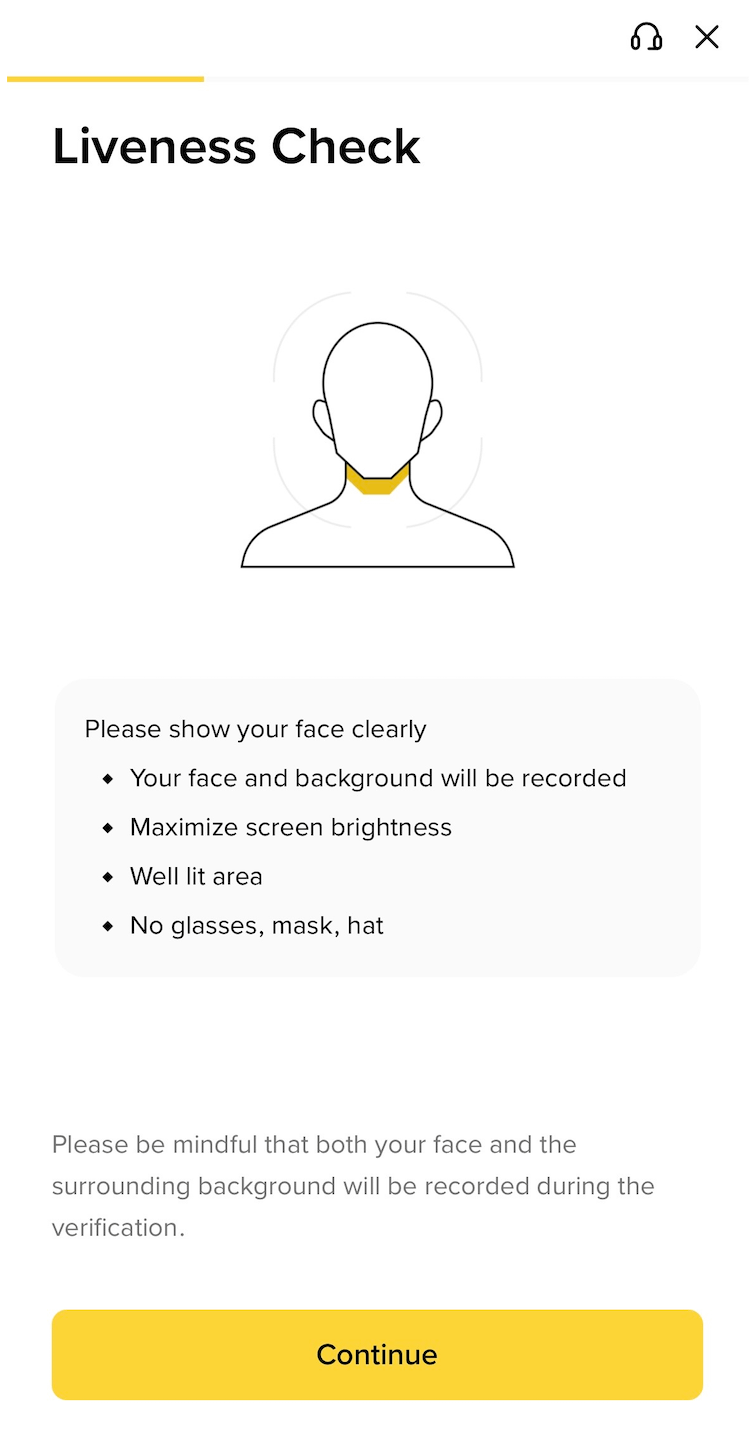 Binance App 活体检测要求页面