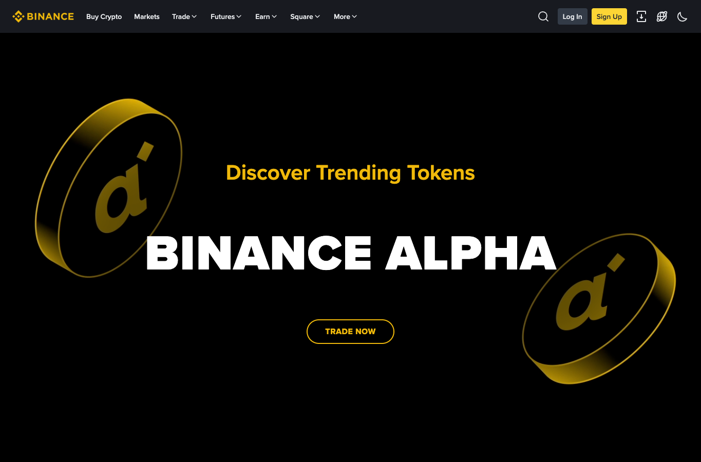 币安 Alpha Events 页面顶部和活动入口
