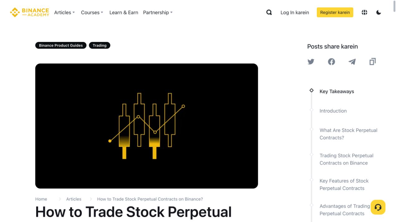 Binance Academy 官方 TradFi 股票永续合约文章页面