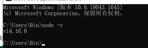 命令行执行 node -v 验证 Node.js 环境可用。
