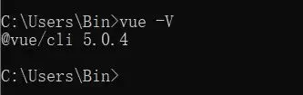 命令行执行 vue -V 验证 Vue CLI 已安装。