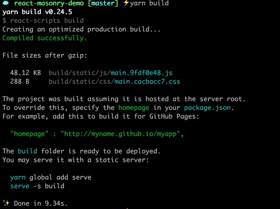 React 项目终端执行 yarn build 后显示 Compiled successfully 和 build folder is ready