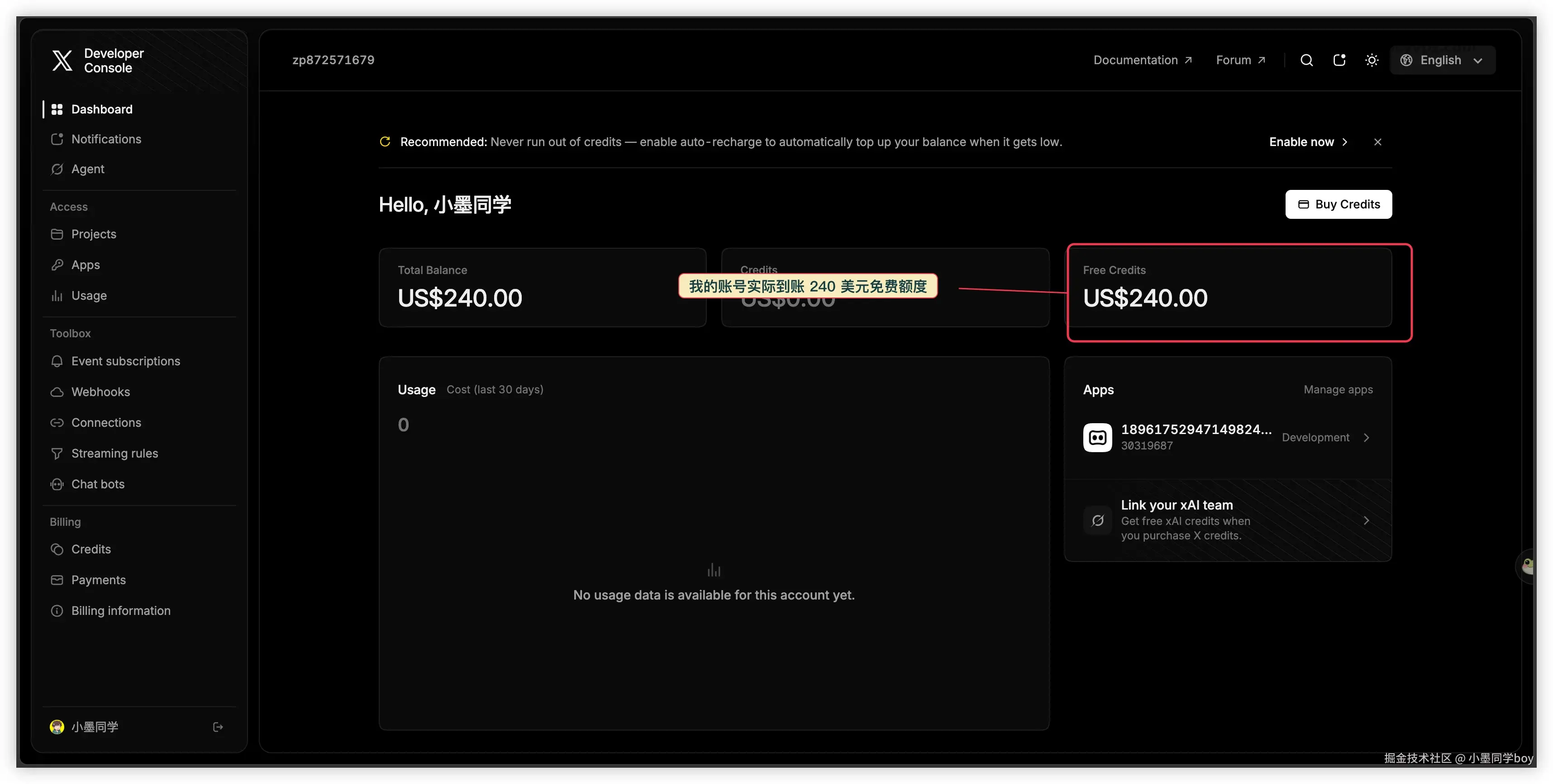 13-X免费额度240美元-实操图.webp