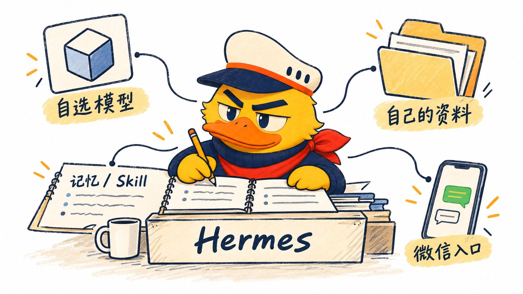 Hermes 把自选模型、自己的资料、可编辑的记忆与 Skill、微信入口接成长期助理