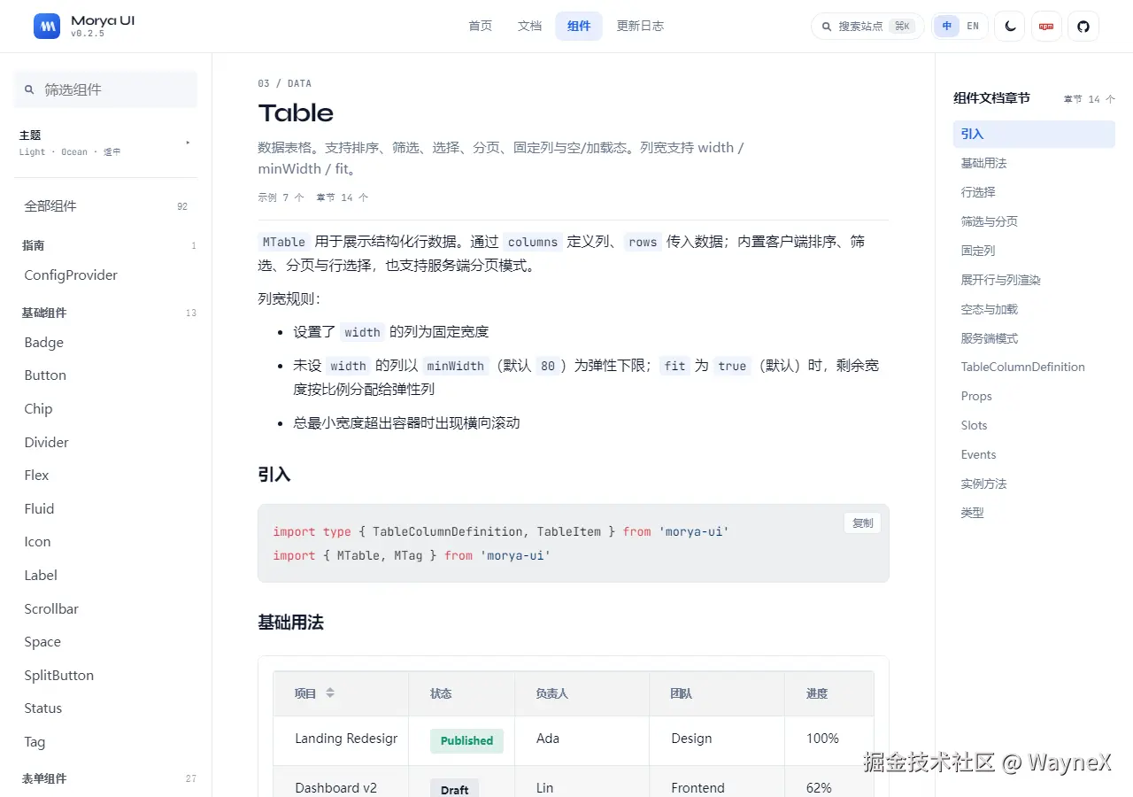 文档站 Table 组件预览