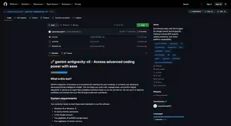 Leeanninsular877/gemini-antigravity-cli 项目截图 1