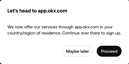 欧易 OKX 官方页面提示前往 app.okx.com 注册