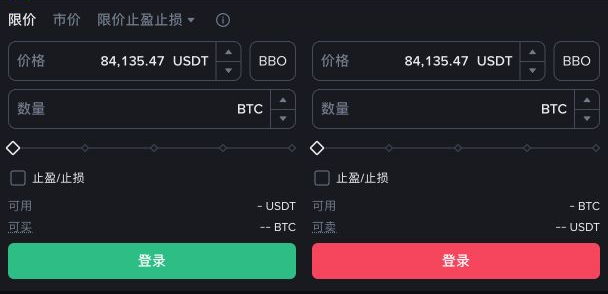 币安中文限价表单的价格与数量字段
