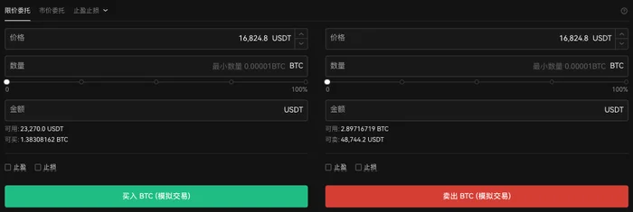 BTC现货买入和卖出表单的可用余额