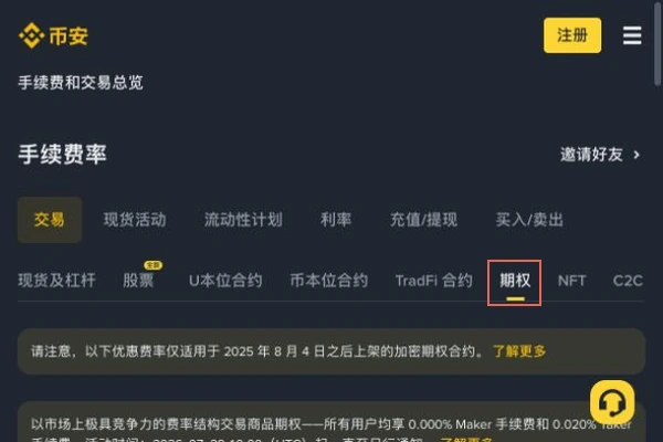 费用页中的期权选项