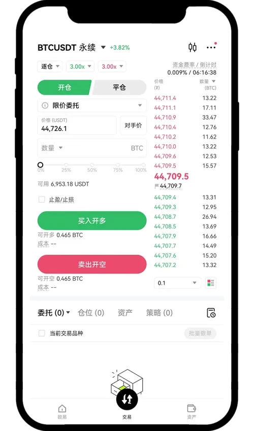 OKX 模拟合约下单面板,用于识别方向、数量和风险参数